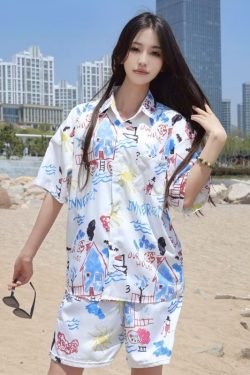 2025 Floral Short Sleeve Shirt for Girls - Unique Cartoon Hawaiian Vacation Top - Trendy Beachwear