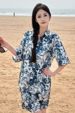 2025 Floral Short Sleeve Shirt for Girls - Unique Cartoon Hawaiian Vacation Top - Trendy Beachwear