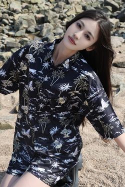 2025 Floral Short Sleeve Shirt for Girls - Unique Cartoon Hawaiian Vacation Top - Trendy Beachwear