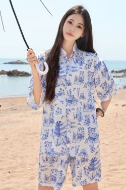 2025 Floral Short Sleeve Shirt for Girls - Unique Cartoon Hawaiian Vacation Top - Trendy Beachwear