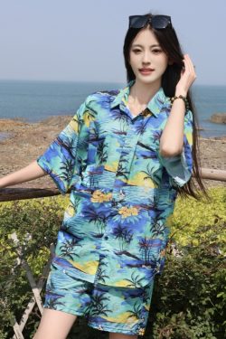 2025 Floral Short Sleeve Shirt for Girls - Unique Cartoon Hawaiian Vacation Top - Trendy Beachwear