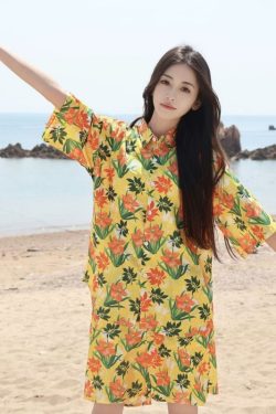 2025 Floral Short Sleeve Shirt for Girls - Unique Cartoon Hawaiian Vacation Top - Trendy Beachwear