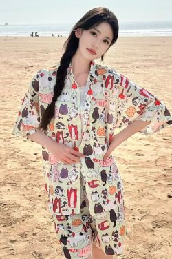 2025 Floral Short Sleeve Shirt for Girls - Unique Cartoon Hawaiian Vacation Top - Trendy Beachwear