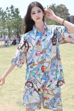 2025 Floral Short Sleeve Shirt for Girls - Unique Cartoon Hawaiian Vacation Top - Trendy Beachwear