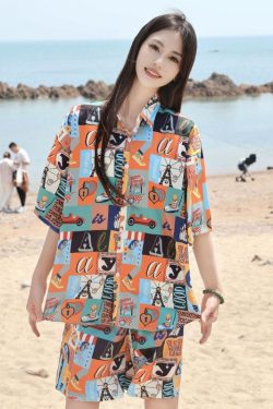 2025 Floral Short Sleeve Shirt for Girls - Unique Cartoon Hawaiian Vacation Top - Trendy Beachwear