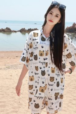 2025 Floral Short Sleeve Shirt for Girls - Unique Cartoon Hawaiian Vacation Top - Trendy Beachwear