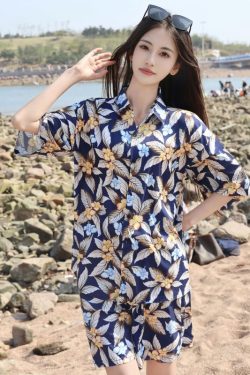 2025 Floral Short Sleeve Shirt for Girls - Unique Cartoon Hawaiian Vacation Top - Trendy Beachwear