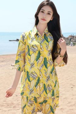 2025 Floral Short Sleeve Shirt for Girls - Unique Cartoon Hawaiian Vacation Top - Trendy Beachwear