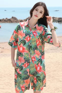 2025 Floral Short Sleeve Shirt for Girls - Unique Cartoon Hawaiian Vacation Top - Trendy Beachwear