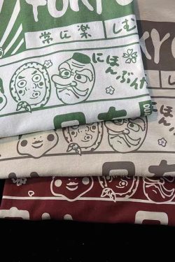 2025 Japanese-Style Loose Cartoon Print Red Short Sleeve T-Shirt for Couples - Trendy Y2K Aesthetic