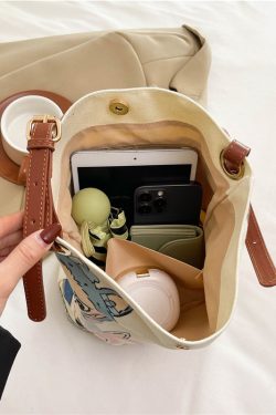 2025 Large Capacity Canvas Bucket Bag for Women - Cute Shoulder Crossbody Commuting Bag for Spring and Summer