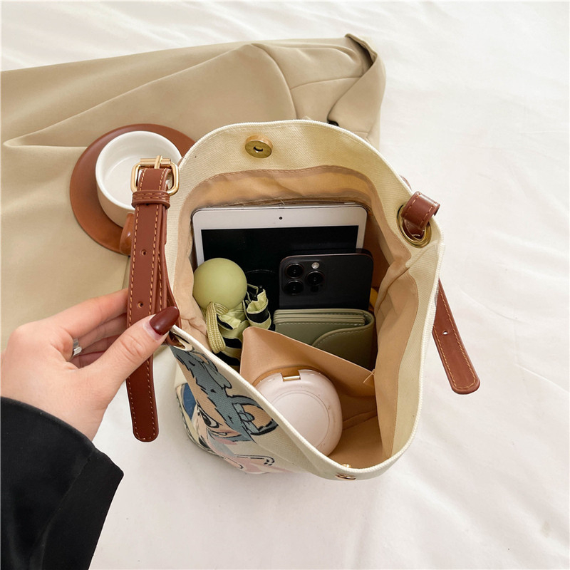 2025 Large Capacity Canvas Bucket Bag for Women - Cute Shoulder Crossbody Commuting Bag for Spring and Summer 2025 Large Capacity Canvas Bucket Bag for Women - Cute Shoulder Crossbody Commuting Bag for Spring and Summer