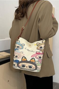2025 Large Capacity Canvas Bucket Bag for Women - Cute Shoulder Crossbody Commuting Bag for Spring and Summer