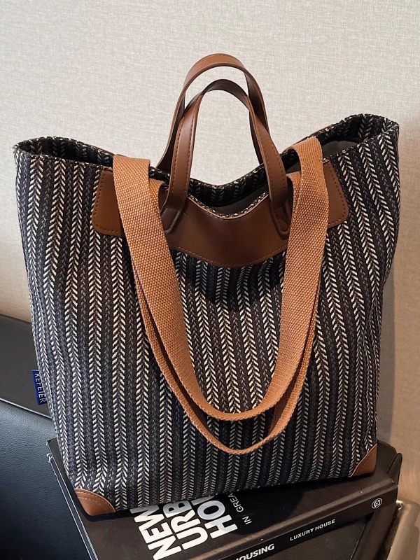 2025 Large Capacity Striped Canvas Tote Bag for Women - Versatile Handheld & Shoulder Bag for Class and Commuting 2025 Large Capacity Striped Canvas Tote Bag for Women - Versatile Handheld & Shoulder Bag for Class and Commuting