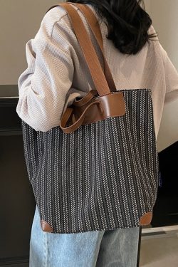 2025 Large Capacity Striped Canvas Tote Bag for Women - Versatile Handheld & Shoulder Bag for Class and Commuting