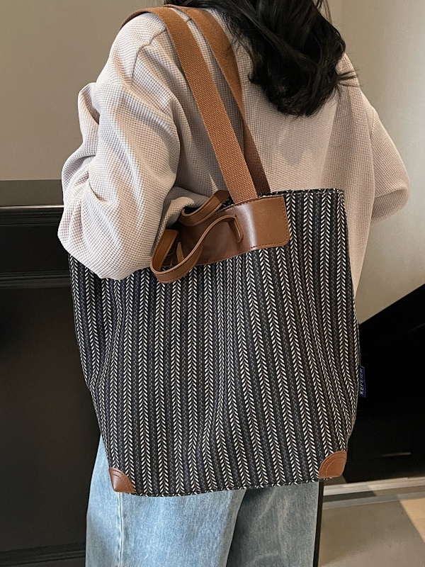 2025 Large Capacity Striped Canvas Tote Bag for Women - Versatile Handheld & Shoulder Bag for Class and Commuting 2025 Large Capacity Striped Canvas Tote Bag for Women - Versatile Handheld & Shoulder Bag for Class and Commuting