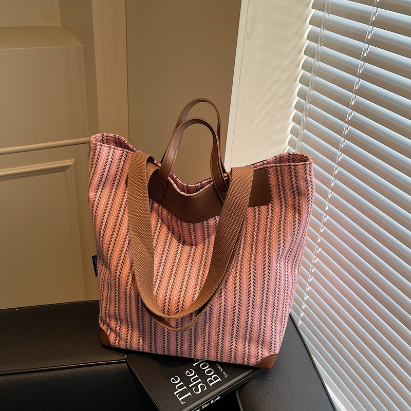 2025 Large Capacity Striped Canvas Tote Bag for Women - Versatile Handheld & Shoulder Bag for Class and Commuting 2025 Large Capacity Striped Canvas Tote Bag for Women - Versatile Handheld & Shoulder Bag for Class and Commuting