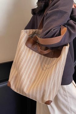 2025 Large Capacity Striped Canvas Tote Bag for Women - Versatile Handheld & Shoulder Bag for Class and Commuting