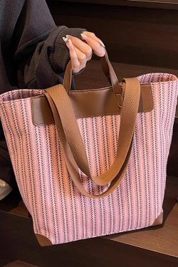 2025 Large Capacity Striped Canvas Tote Bag for Women - Versatile Handheld & Shoulder Bag for Class and Commuting
