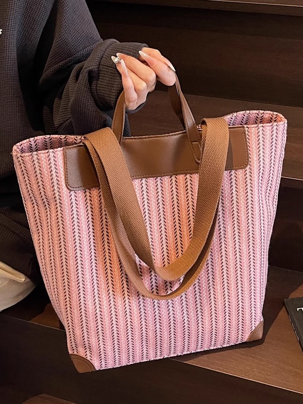 2025 Large Capacity Striped Canvas Tote Bag for Women - Versatile Handheld & Shoulder Bag for Class and Commuting 2025 Large Capacity Striped Canvas Tote Bag for Women - Versatile Handheld & Shoulder Bag for Class and Commuting