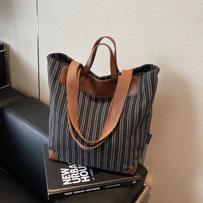 2025 Large Capacity Striped Canvas Tote Bag for Women - Versatile Handheld & Shoulder Bag for Class and Commuting 2025 Large Capacity Striped Canvas Tote Bag for Women - Versatile Handheld & Shoulder Bag for Class and Commuting
