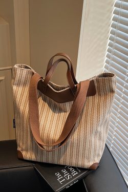2025 Large Capacity Striped Canvas Tote Bag for Women - Versatile Handheld & Shoulder Bag for Class and Commuting