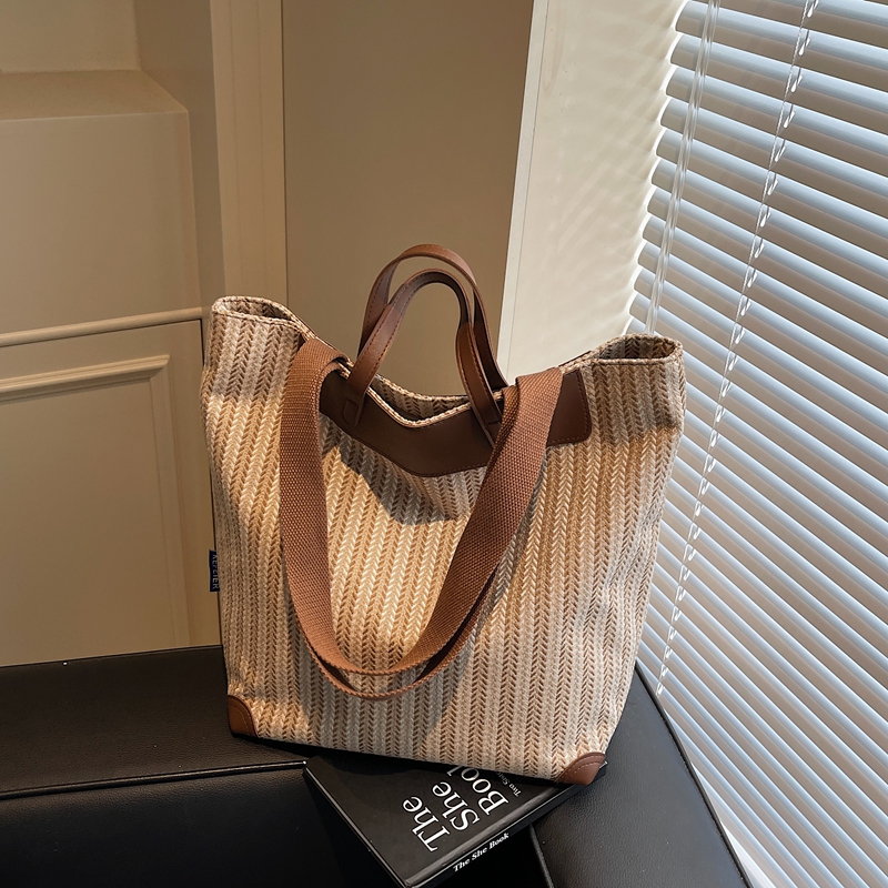 2025 Large Capacity Striped Canvas Tote Bag for Women - Versatile Handheld & Shoulder Bag for Class and Commuting 2025 Large Capacity Striped Canvas Tote Bag for Women - Versatile Handheld & Shoulder Bag for Class and Commuting