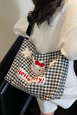 2025 New Cartoon Plaid Canvas Crossbody Bag for Women - Large Capacity Shoulder Tote for Spring and Summer
