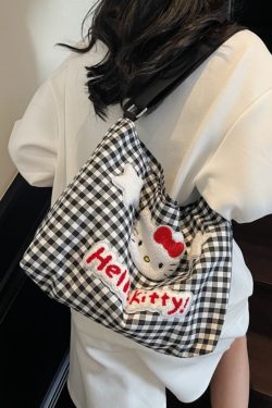 2025 New Cartoon Plaid Canvas Crossbody Bag for Women - Large Capacity Shoulder Tote for Spring and Summer