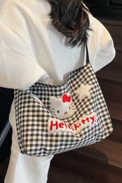2025 New Cartoon Plaid Canvas Crossbody Bag for Women - Large Capacity Shoulder Tote for Spring and Summer