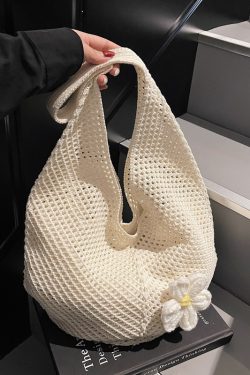 2025 New Style Women's Cotton Yarn Woven Knitted Hollow Shoulder Tote Bag - Lazy Beach Vacation Bag