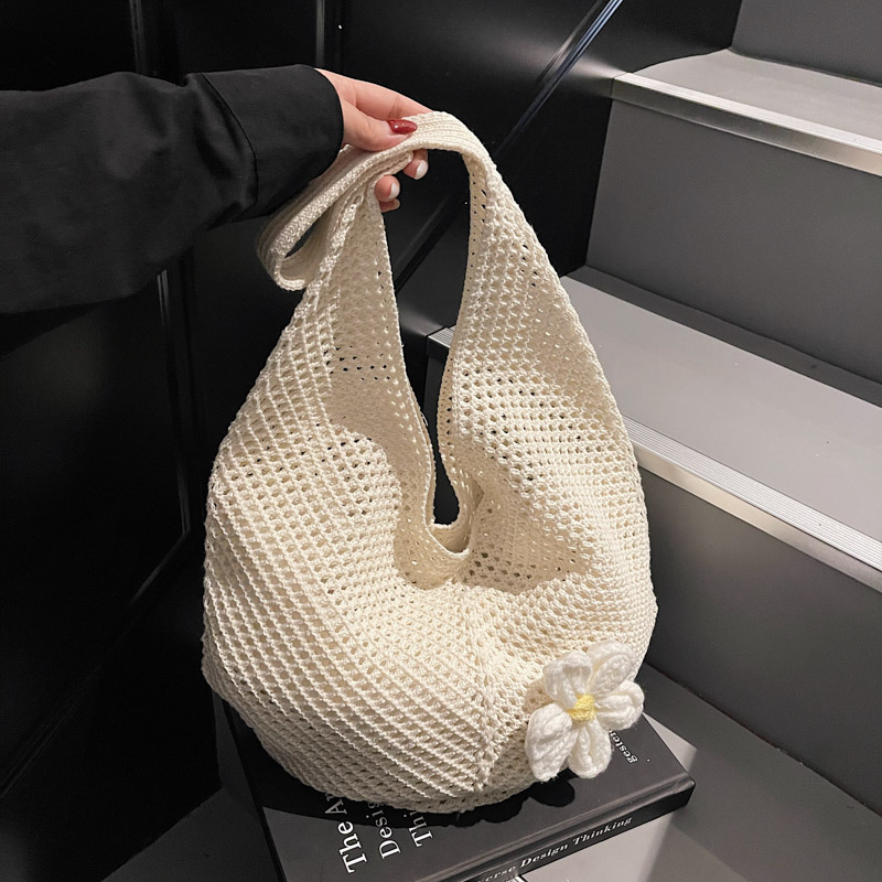 2025 New Style Women's Cotton Yarn Woven Knitted Hollow Shoulder Tote Bag - Lazy Beach Vacation Bag 2025 New Style Women's Cotton Yarn Woven Knitted Hollow Shoulder Tote Bag - Lazy Beach Vacation Bag