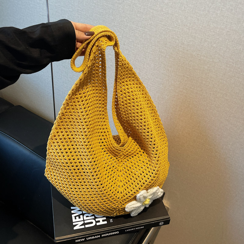 2025 New Style Women's Cotton Yarn Woven Knitted Hollow Shoulder Tote Bag - Lazy Beach Vacation Bag 2025 New Style Women's Cotton Yarn Woven Knitted Hollow Shoulder Tote Bag - Lazy Beach Vacation Bag