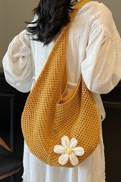 2025 New Style Women's Cotton Yarn Woven Knitted Hollow Shoulder Tote Bag - Lazy Beach Vacation Bag