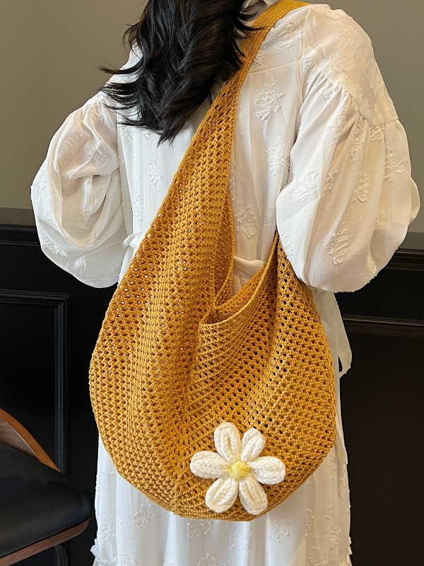 2025 New Style Women's Cotton Yarn Woven Knitted Hollow Shoulder Tote Bag - Lazy Beach Vacation Bag 2025 New Style Women's Cotton Yarn Woven Knitted Hollow Shoulder Tote Bag - Lazy Beach Vacation Bag