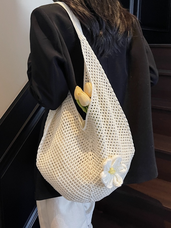 2025 New Style Women's Cotton Yarn Woven Knitted Hollow Shoulder Tote Bag - Lazy Beach Vacation Bag 2025 New Style Women's Cotton Yarn Woven Knitted Hollow Shoulder Tote Bag - Lazy Beach Vacation Bag