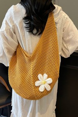 2025 New Style Women's Cotton Yarn Woven Knitted Hollow Shoulder Tote Bag - Lazy Beach Vacation Bag