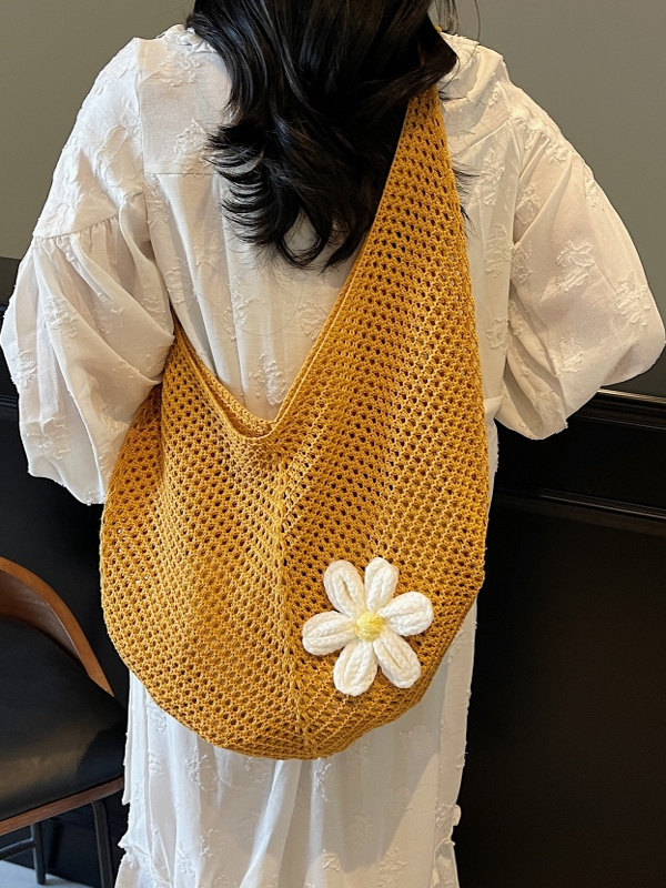 2025 New Style Women's Cotton Yarn Woven Knitted Hollow Shoulder Tote Bag - Lazy Beach Vacation Bag 2025 New Style Women's Cotton Yarn Woven Knitted Hollow Shoulder Tote Bag - Lazy Beach Vacation Bag