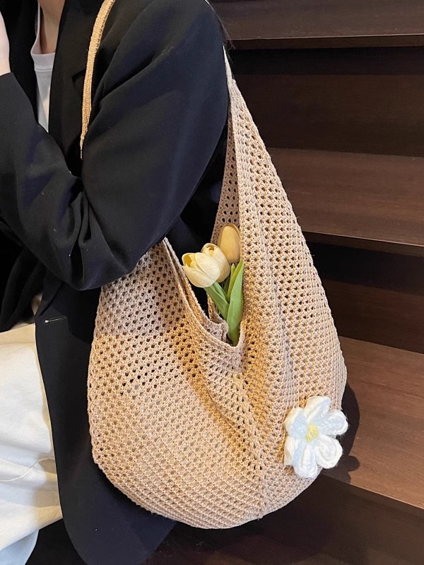 2025 New Style Women's Cotton Yarn Woven Knitted Hollow Shoulder Tote Bag - Lazy Beach Vacation Bag 2025 New Style Women's Cotton Yarn Woven Knitted Hollow Shoulder Tote Bag - Lazy Beach Vacation Bag