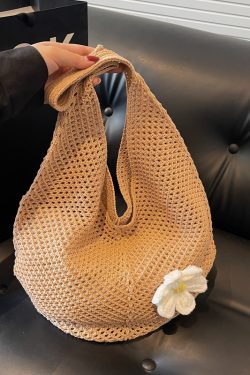 2025 New Style Women's Cotton Yarn Woven Knitted Hollow Shoulder Tote Bag - Lazy Beach Vacation Bag