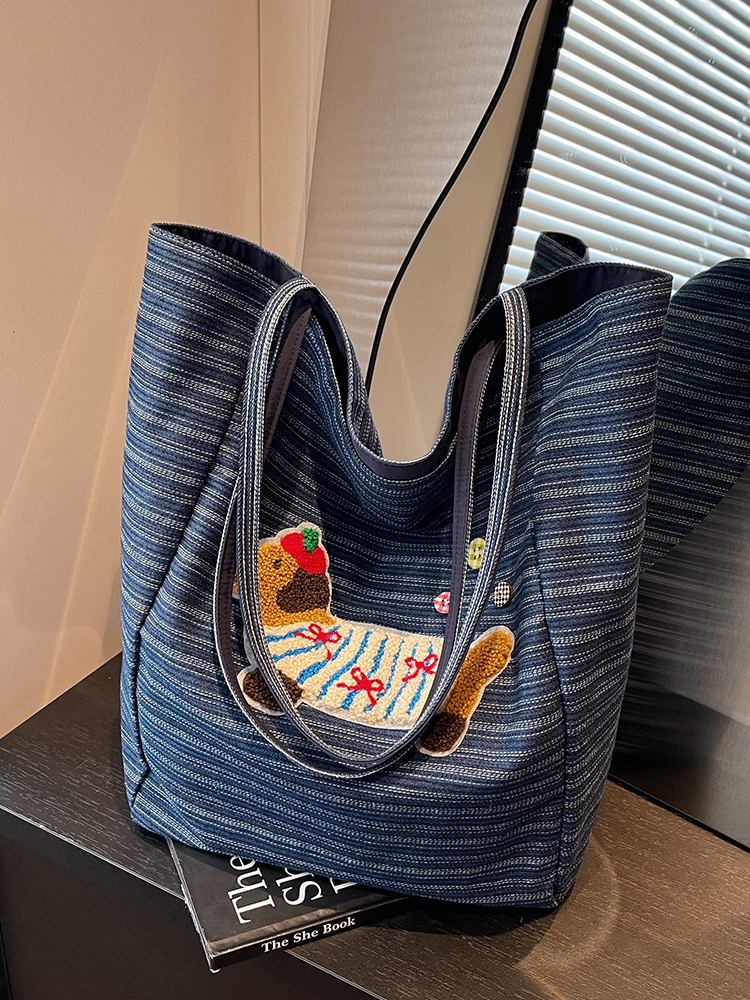 2025 Spring Summer Striped Canvas Shoulder Tote Bag - Cute Large Capacity Casual Commuting Bag for Women 2025 Spring Summer Striped Canvas Shoulder Tote Bag - Cute Large Capacity Casual Commuting Bag for Women