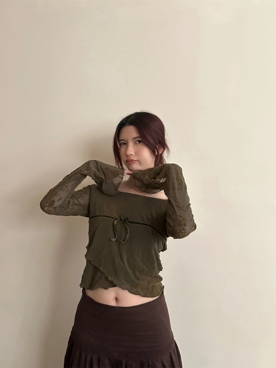 2025 Spring Women's Velvet Asymmetrical Long Sleeve T-Shirt with Dark Pattern - Gentle Temperament Fashion Top 2025 Spring Women's Velvet Asymmetrical Long Sleeve T-Shirt with Dark Pattern - Gentle Temperament Fashion Top