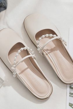 2025 Spring/Summer Sheepskin Evening Shoes for Women - Fairy Style Flat Lazy Half Slippers for Outdoor Wear