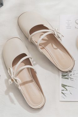 2025 Spring/Summer Sheepskin Evening Shoes for Women - Fairy Style Flat Lazy Half Slippers for Outdoor Wear