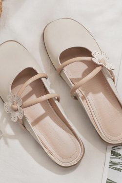 2025 Spring/Summer Sheepskin Evening Shoes for Women - Fairy Style Flat Lazy Half Slippers for Outdoor Wear