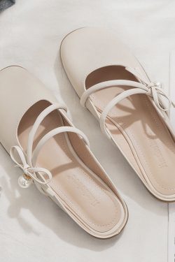 2025 Spring/Summer Sheepskin Evening Shoes for Women - Fairy Style Flat Lazy Half Slippers for Outdoor Wear