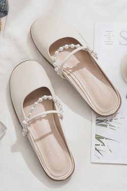 2025 Spring/Summer Sheepskin Evening Shoes for Women - Fairy Style Flat Lazy Half Slippers for Outdoor Wear