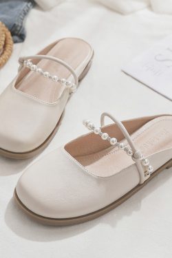 2025 Spring/Summer Sheepskin Evening Shoes for Women - Fairy Style Flat Lazy Half Slippers for Outdoor Wear