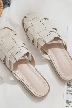 2025 Spring/Summer Sheepskin Evening Shoes for Women - Fairy Style Flat Lazy Half Slippers for Outdoor Wear