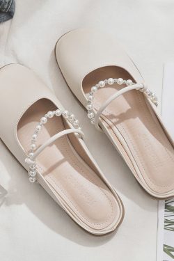 2025 Spring/Summer Sheepskin Evening Shoes for Women - Fairy Style Flat Lazy Half Slippers for Outdoor Wear